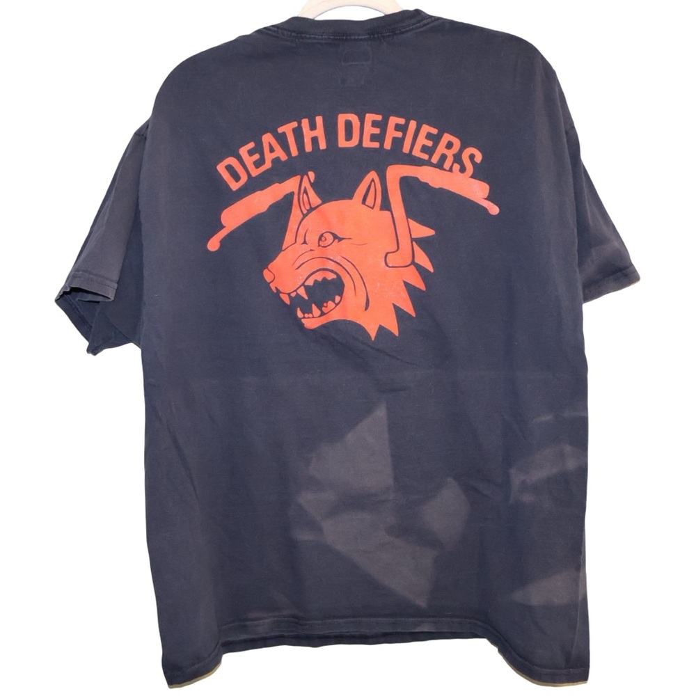 Death Defiers navy hanes beefy graphic T. Size XL.